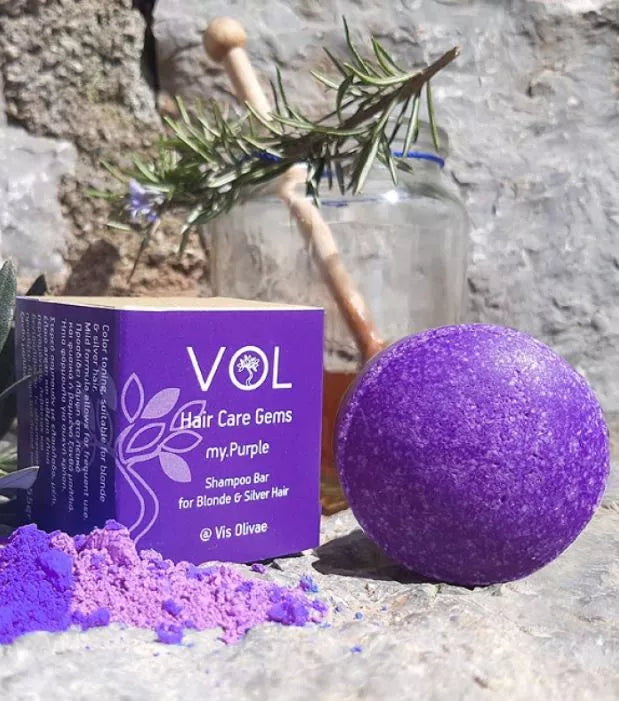 Festes Shampoo Haarseife my.Purple für weiße graue Haare 55g