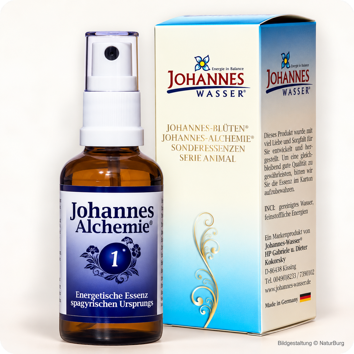 Johannes-Alchemie® Nr. 1 Zellstoffwechsel 50 ml – energetische Essenz spagyrischen Ursprungs mit Sprühaufsatz und Originalverpackung bei NaturBurg