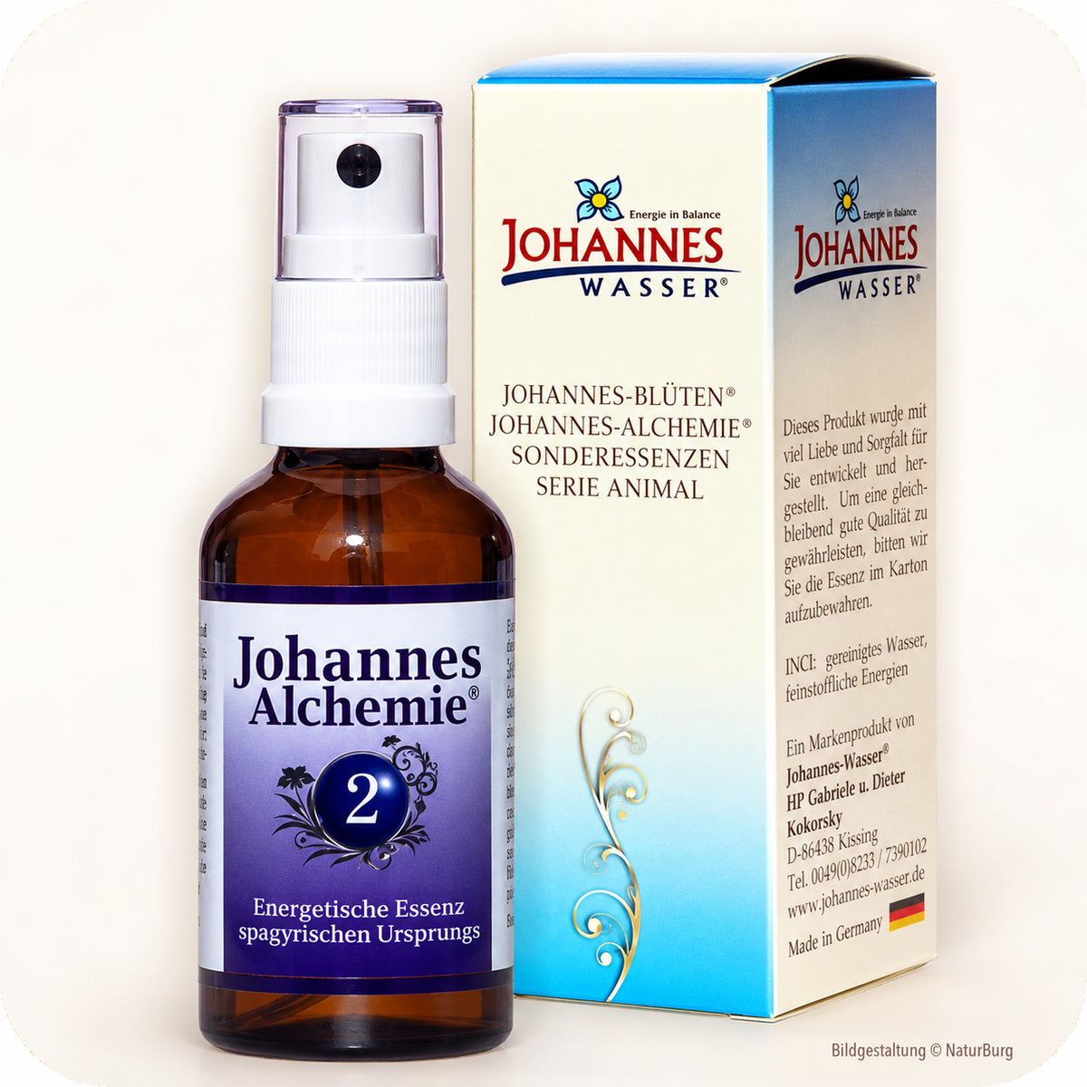 Johannes-Alchemie® Nr. 2 Immunsystem 50 ml – alkoholfreie energetische Essenz spagyrischen Ursprungs mit Sprühaufsatz und Originalverpackung bei NaturBurg