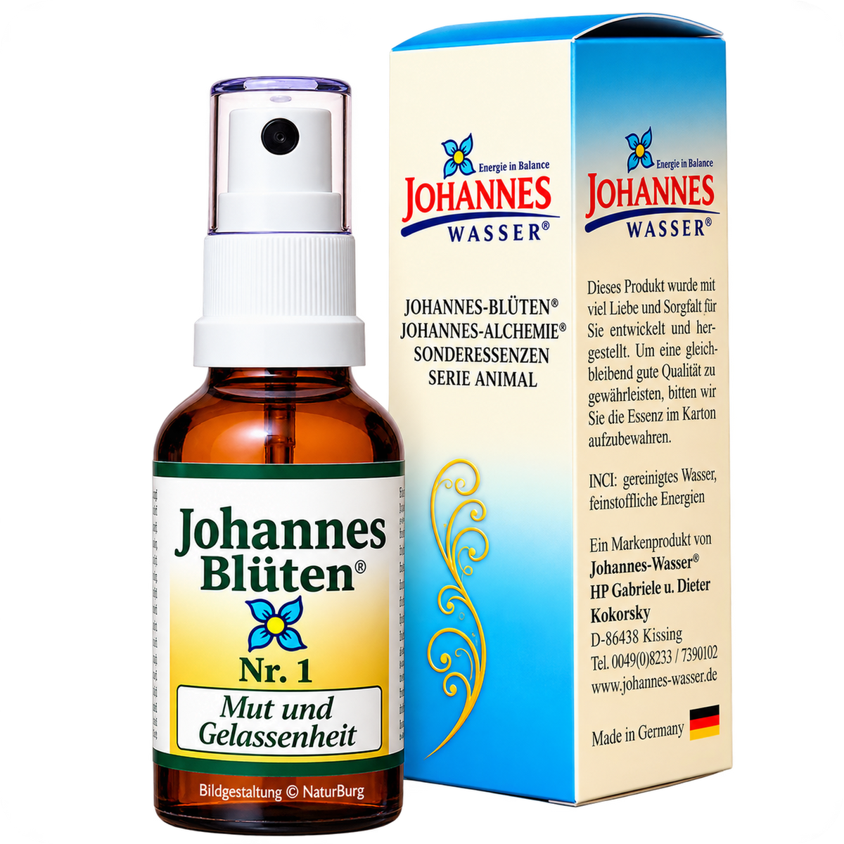 Johannes-Blüte Nr. 1 Mut und Gelassenheit alkoholfreie Blütenessenz 50 ml Spray mit Originalverpackung