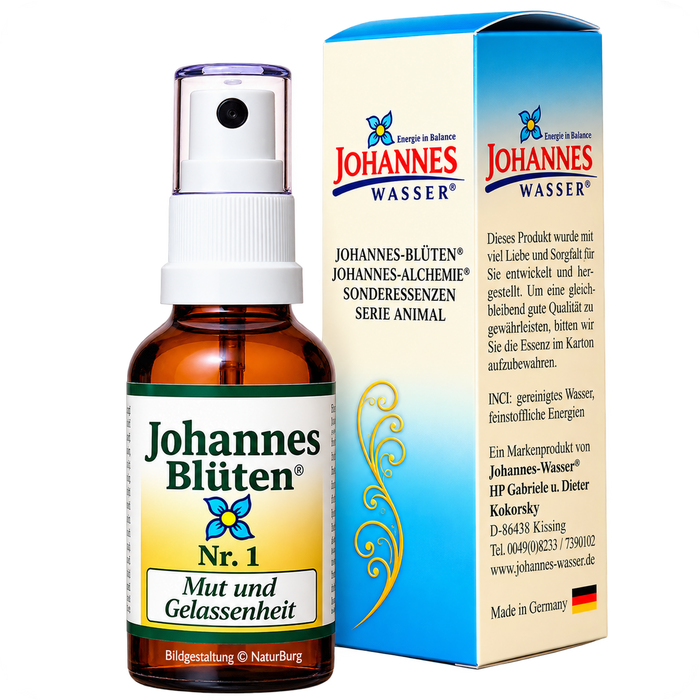 Johannes-Blüte Nr. 1 Mut und Gelassenheit alkoholfreie Blütenessenz 50 ml Spray mit Originalverpackung