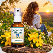Johannes-Blüte Nr. 4 Teensworld Blütenessenz 50 ml Spray in natürlicher Umgebung mit Jugendlicher und Blüten