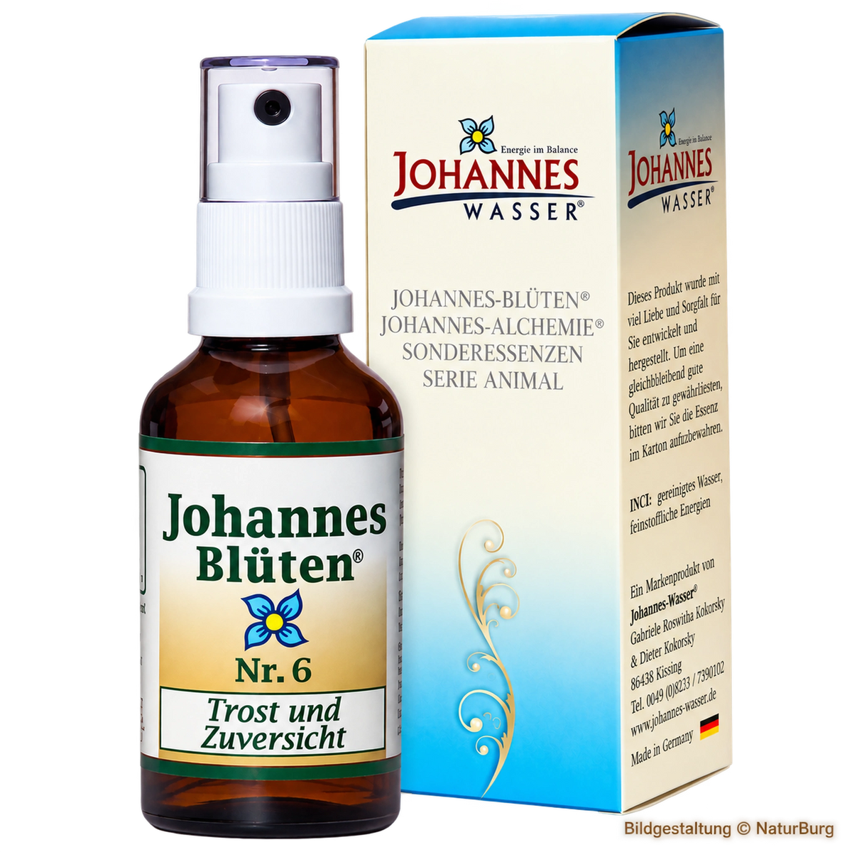 Johannes-Blüte Nr. 6 Trost und Zuversicht – 50 ml alkoholfreie Blütenessenz als Spray mit Originalverpackung von Johannes-Wasser