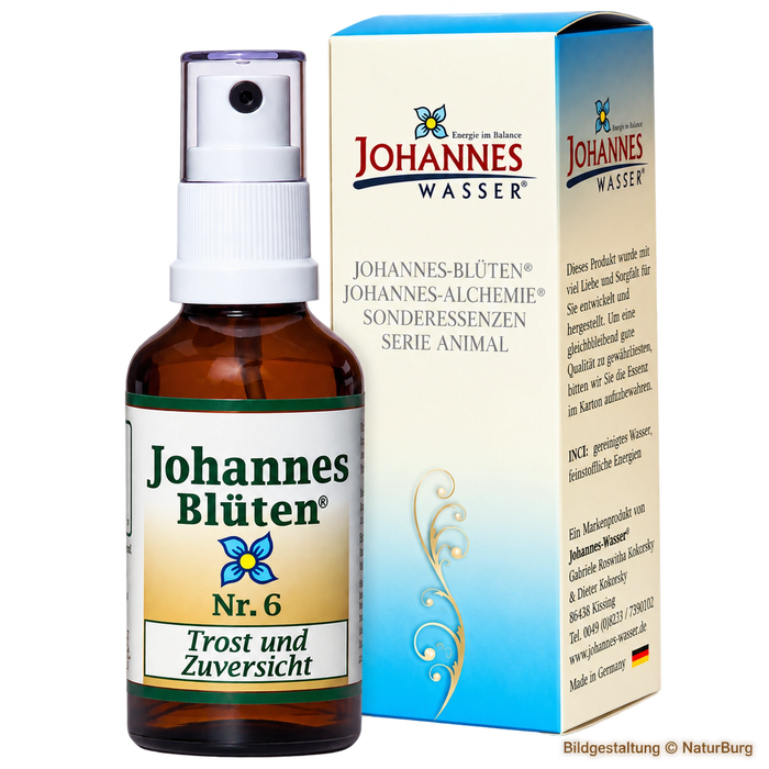 Johannes-Blüte Nr. 6 Trost und Zuversicht – 50 ml alkoholfreie Blütenessenz als Spray mit Originalverpackung von Johannes-Wasser