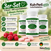 Kolostrum Kuh-Perli aktiv 3er-Set mit 180 Kolostrum Lutschtabletten mit Himbeere Geschmack