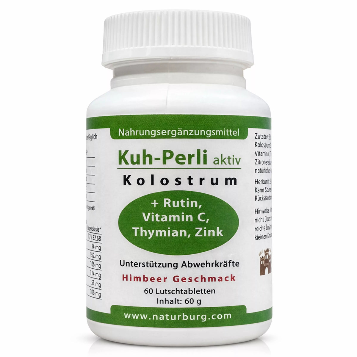 Kuh-Perli aktiv 60 Kolostrum Lutschtabletten Himbeere