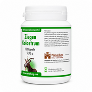 NaturBurg Ziegenkolostrum 150 Kapseln Originaletikett mit Hinweisen, Herstellerangaben und Angaben zur Mindesthaltbarkeit