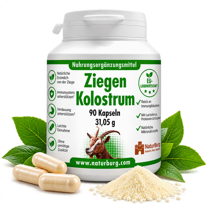 NaturBurg Ziegenkolostrum 90 Kapseln aus natürlicher Erstmilch der Ziege mit Kolostrumpulver und Kapseln